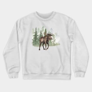 Watercolor Moose walking Crewneck Sweatshirt